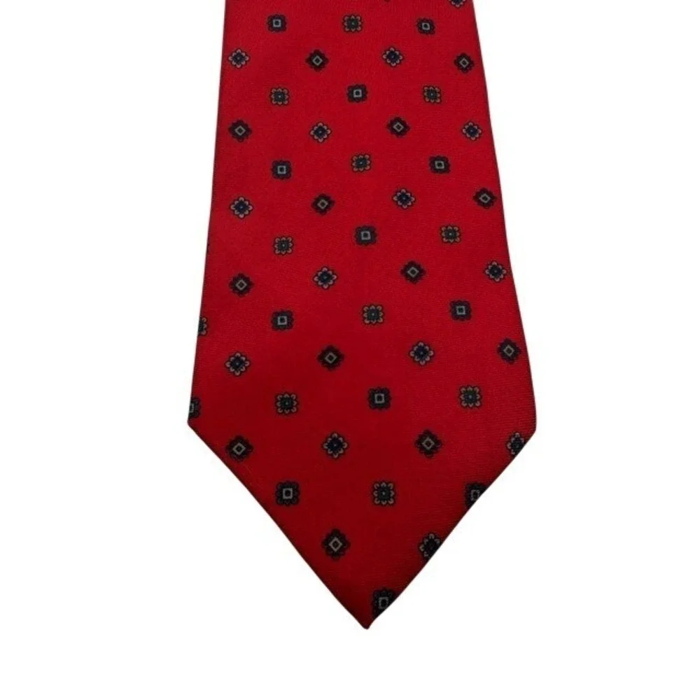 Stafford Mens Silk Necktie Red Blue Black Geometric Medallion‎ Classic Power Tie